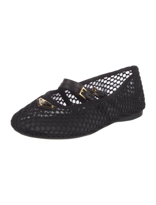 Prada Enameled Metal Triangle Mesh Mary Jane Flats