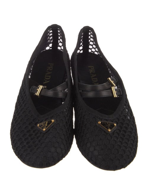 Prada Enameled Metal Triangle Mesh Mary Jane Flats