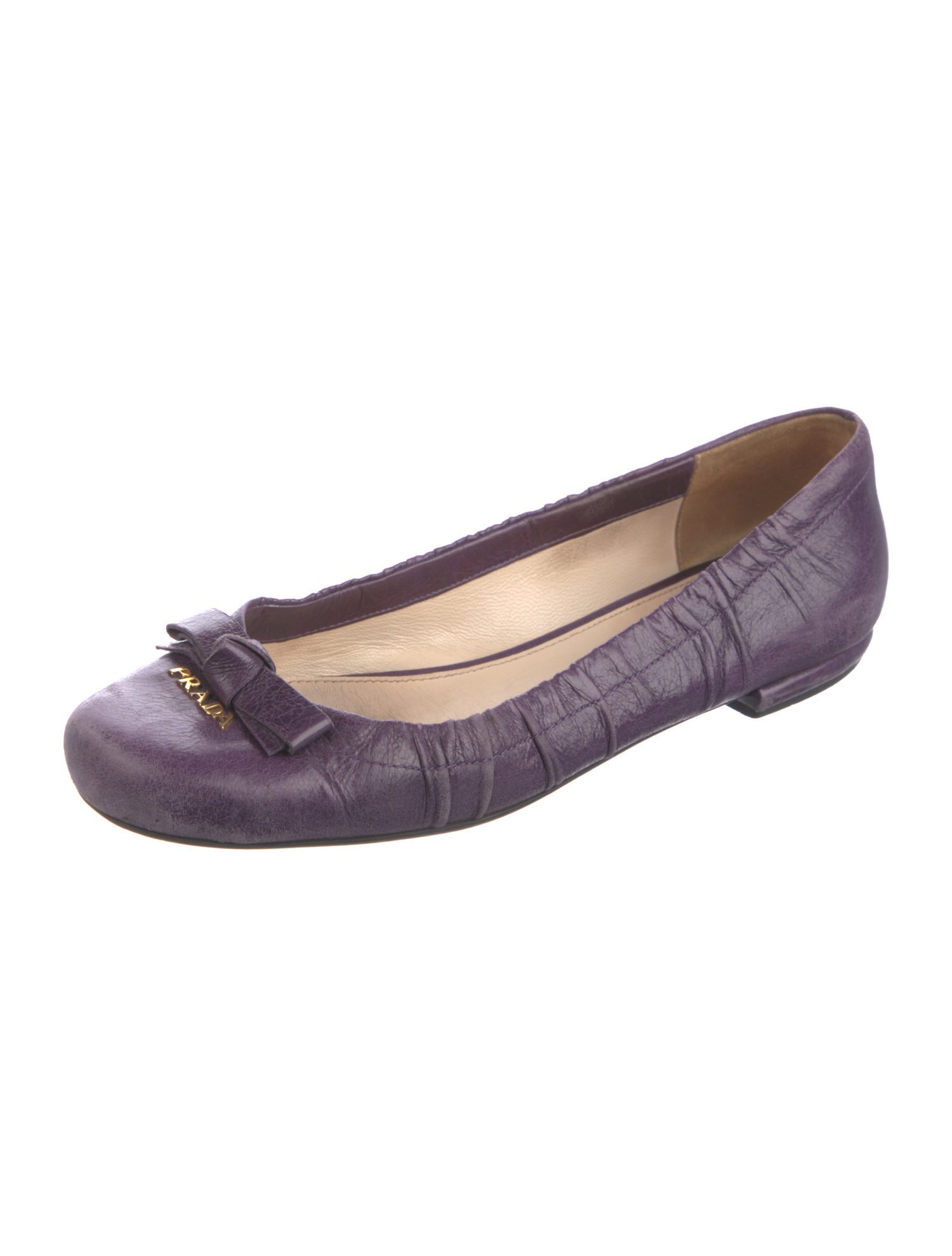 Prada Leather Bow Accents Ballet Flats