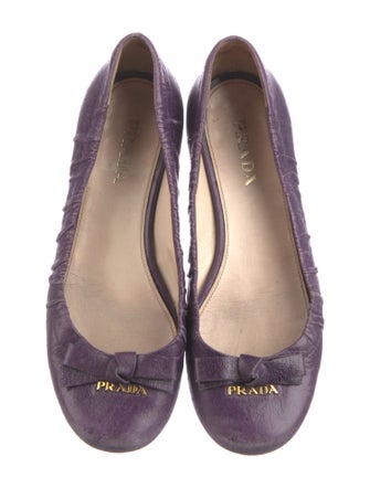 Prada Leather Bow Accents Ballet Flats