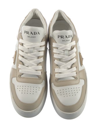 Prada Enameled Metal Triangle Leather Sneakers