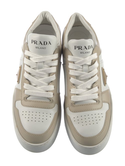 Prada Enameled Metal Triangle Leather Sneakers