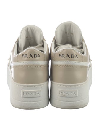 Prada Enameled Metal Triangle Leather Sneakers
