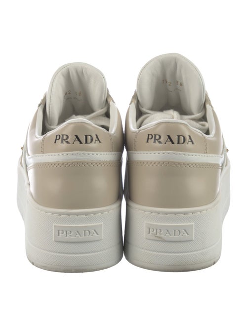Prada Enameled Metal Triangle Leather Sneakers