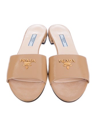 Prada Saffiano Leather Patent Leather Slides