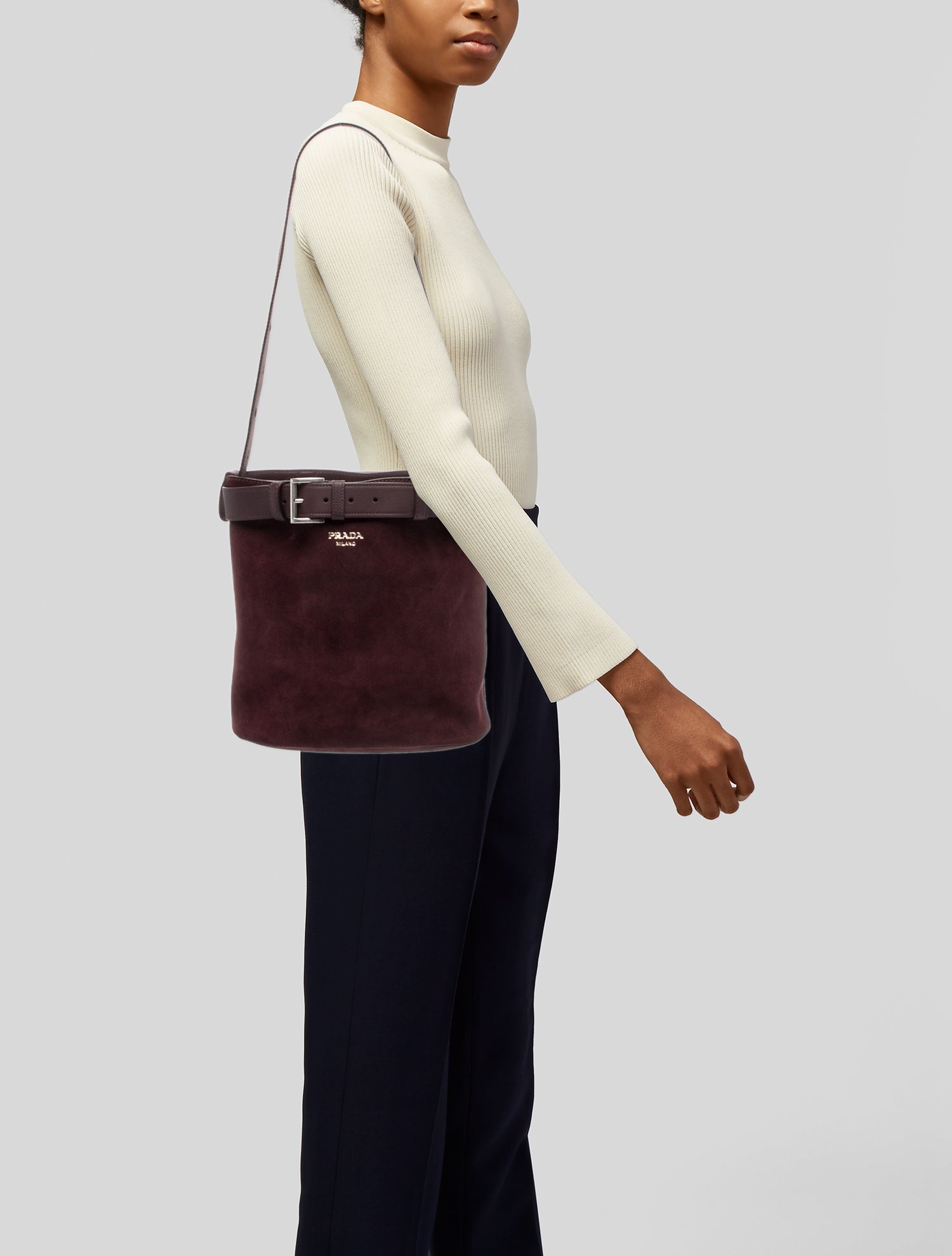 Prada Suede Buckle Bag With Belt