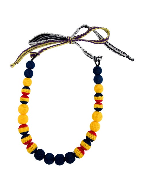 Prada Fabric Ball Marame Crochet Collar Necklace