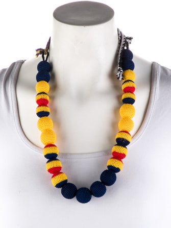 Prada Fabric Ball Marame Crochet Collar Necklace