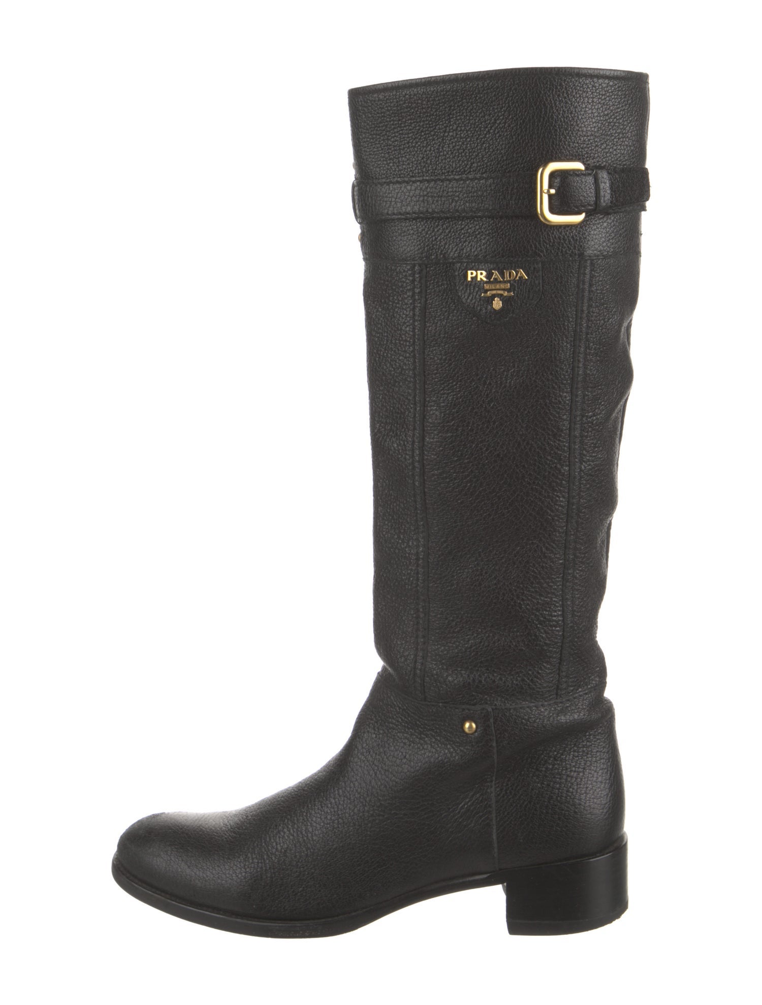 Prada Leather Studded Accents Riding Boots
