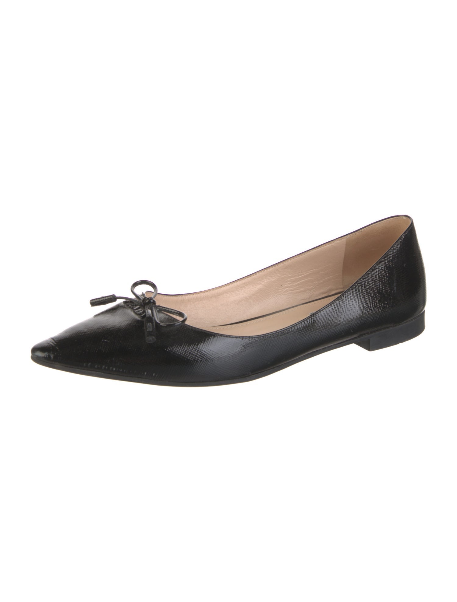 Prada Patent Leather Bow Accents Ballet Flats