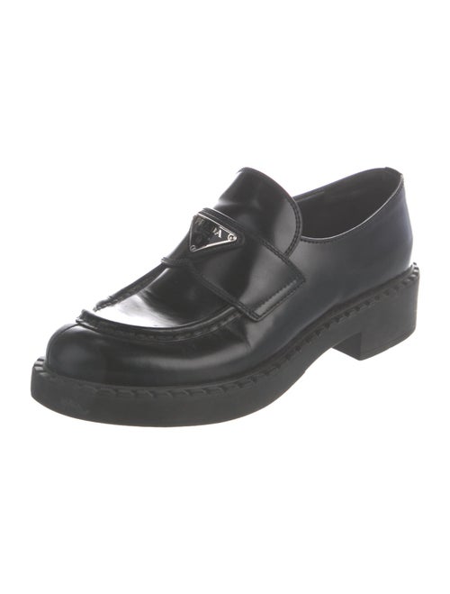 Prada Enameled Metal Triangle Leather Oxfords