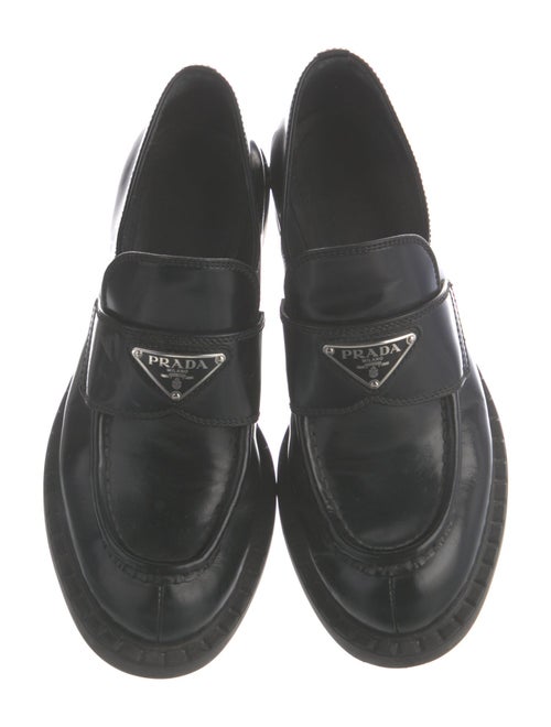 Prada Enameled Metal Triangle Leather Oxfords