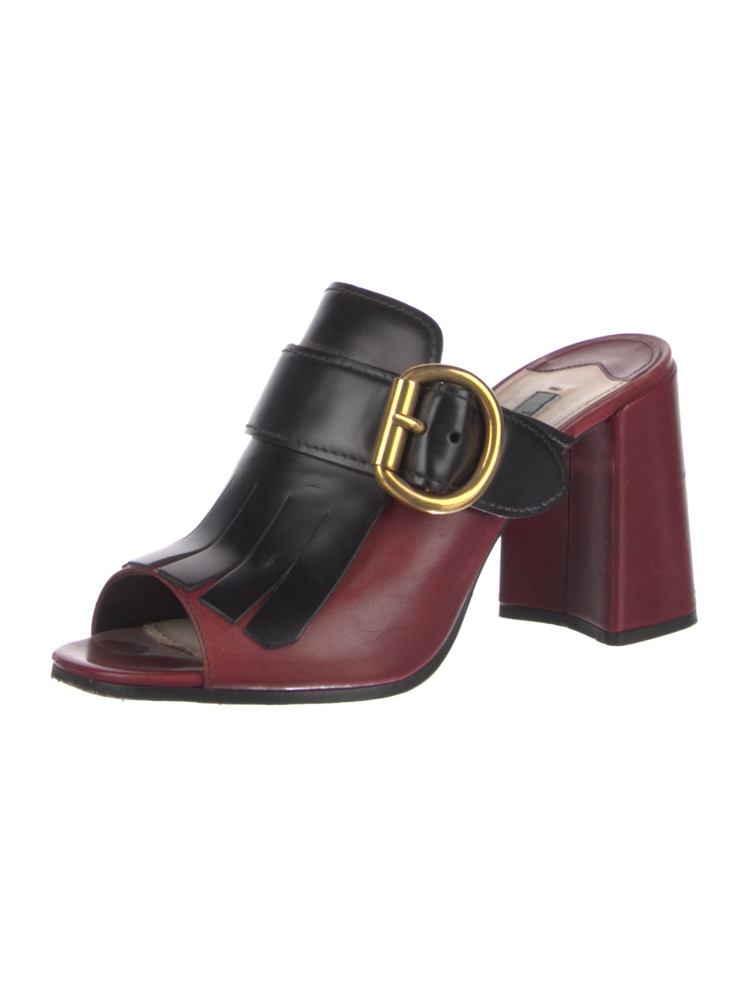 Prada Leather Colorblock Pattern Mules