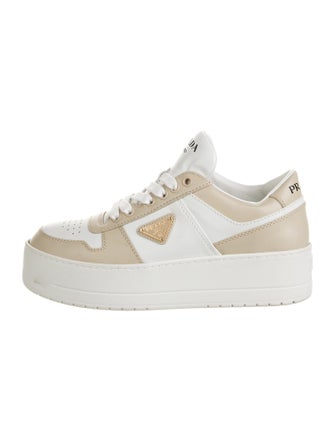 Prada Enameled Metal Triangle Leather Sneakers