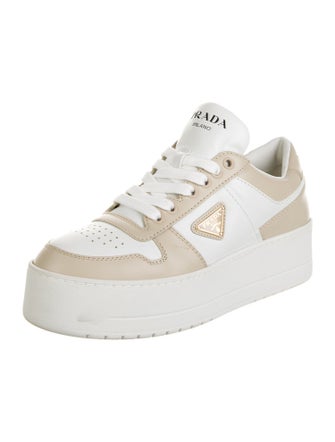 Prada Enameled Metal Triangle Leather Sneakers