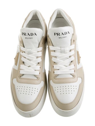 Prada Enameled Metal Triangle Leather Sneakers