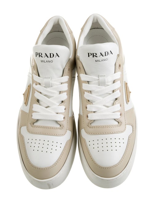 Prada Enameled Metal Triangle Leather Sneakers