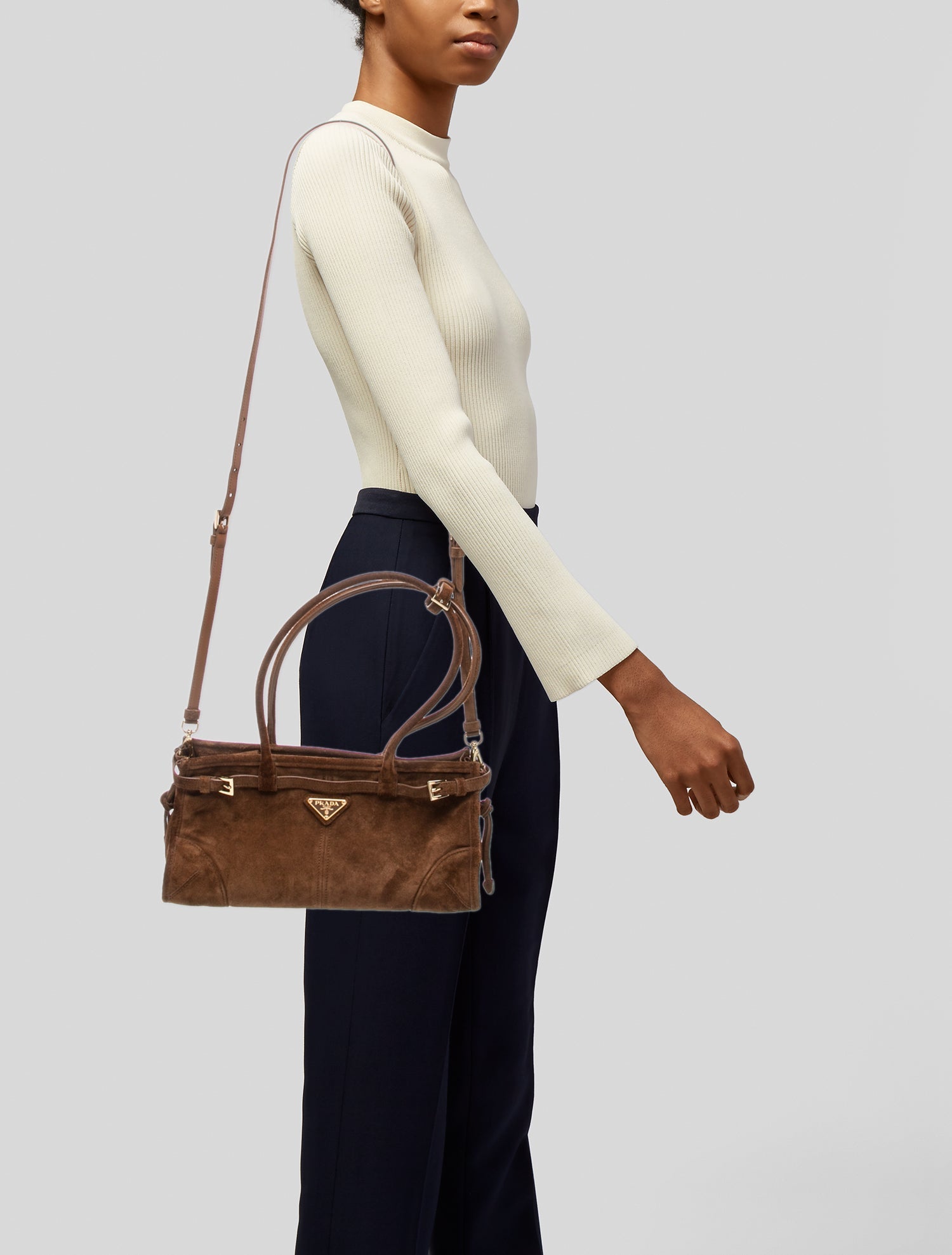 Prada Enameled Metal Triangle Scamosciato Bonnie Medium