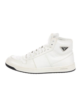 Prada Enameled Metal Triangle Leather Sneakers