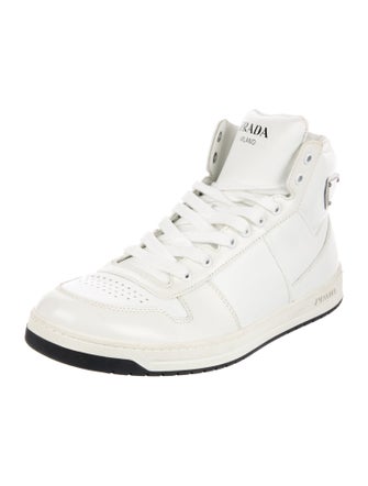 Prada Enameled Metal Triangle Leather Sneakers
