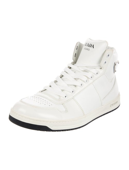 Prada Enameled Metal Triangle Leather Sneakers