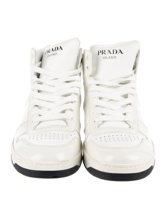 Prada Enameled Metal Triangle Leather Sneakers