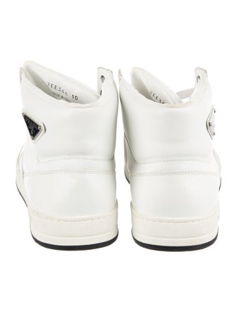 Prada Enameled Metal Triangle Leather Sneakers