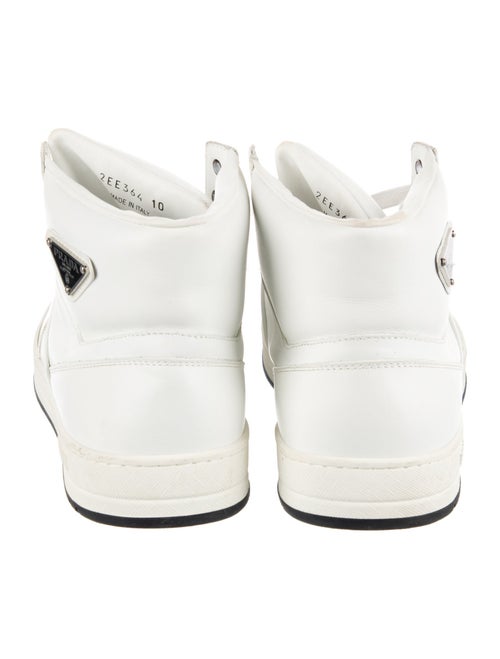 Prada Enameled Metal Triangle Leather Sneakers