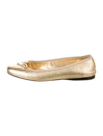 Prada Enameled Metal Triangle Leather Ballet Flats