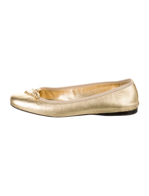 Prada Enameled Metal Triangle Leather Ballet Flats