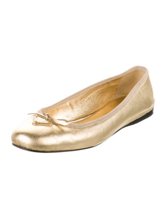 Prada Enameled Metal Triangle Leather Ballet Flats