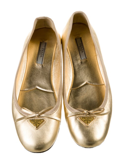Prada Enameled Metal Triangle Leather Ballet Flats