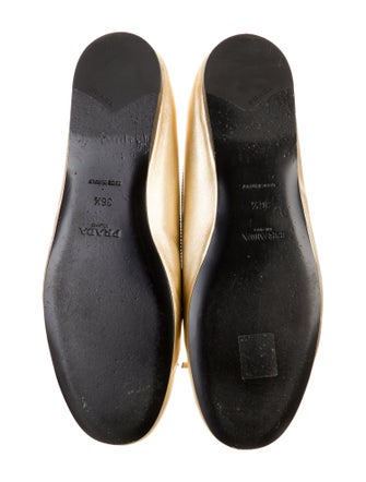 Prada Enameled Metal Triangle Leather Ballet Flats