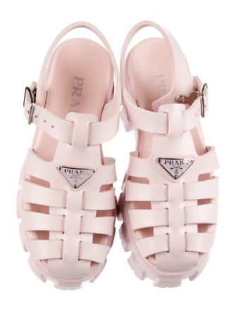 Prada Enameled Metal Triangle Slingback Sandals