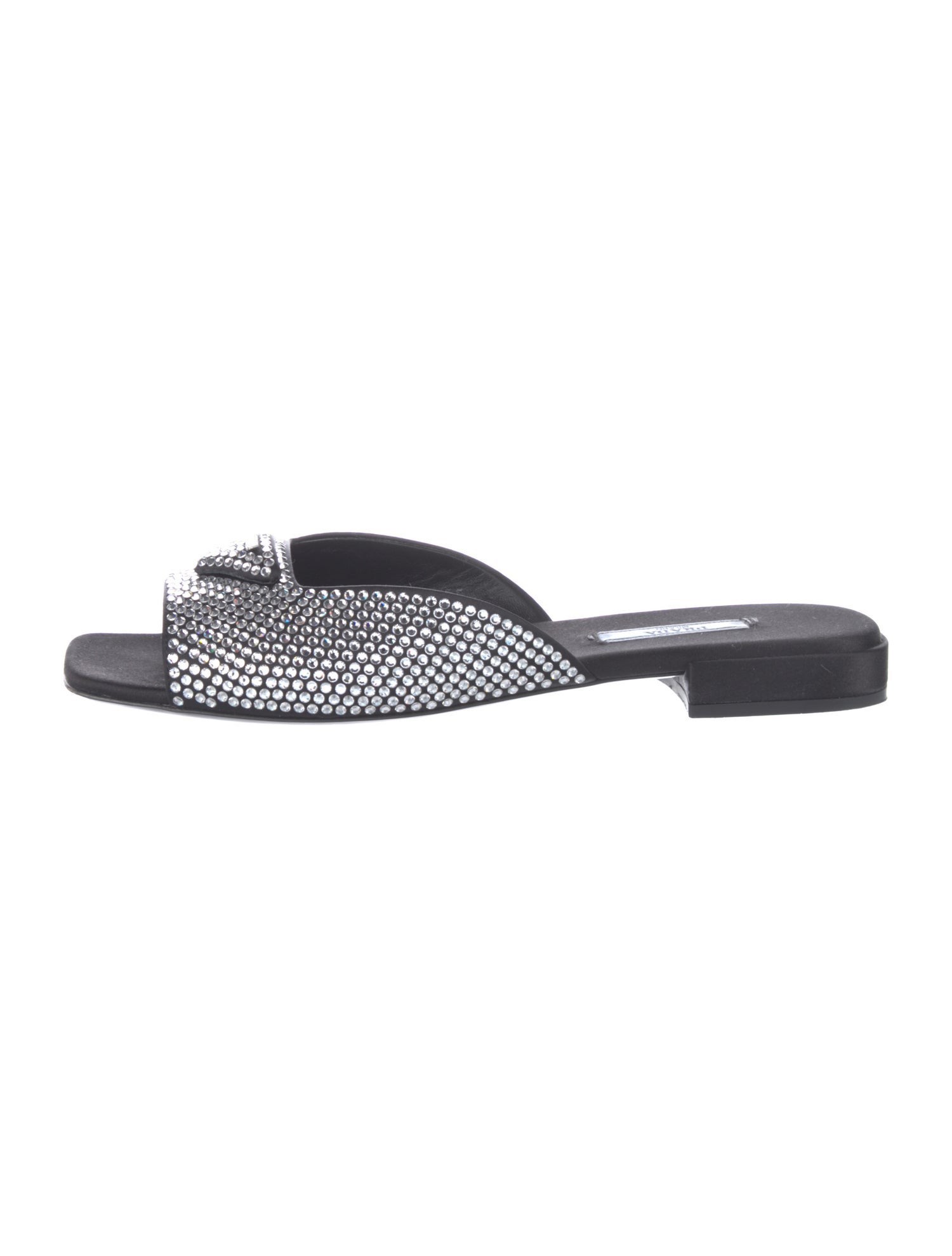 Prada Satin Crystal Embellishments Slides