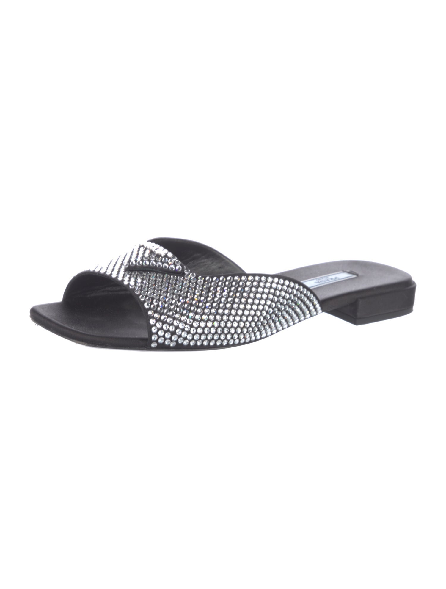 Prada Satin Crystal Embellishments Slides