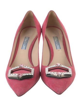 Prada Suede Crystal Embellishments Pumps