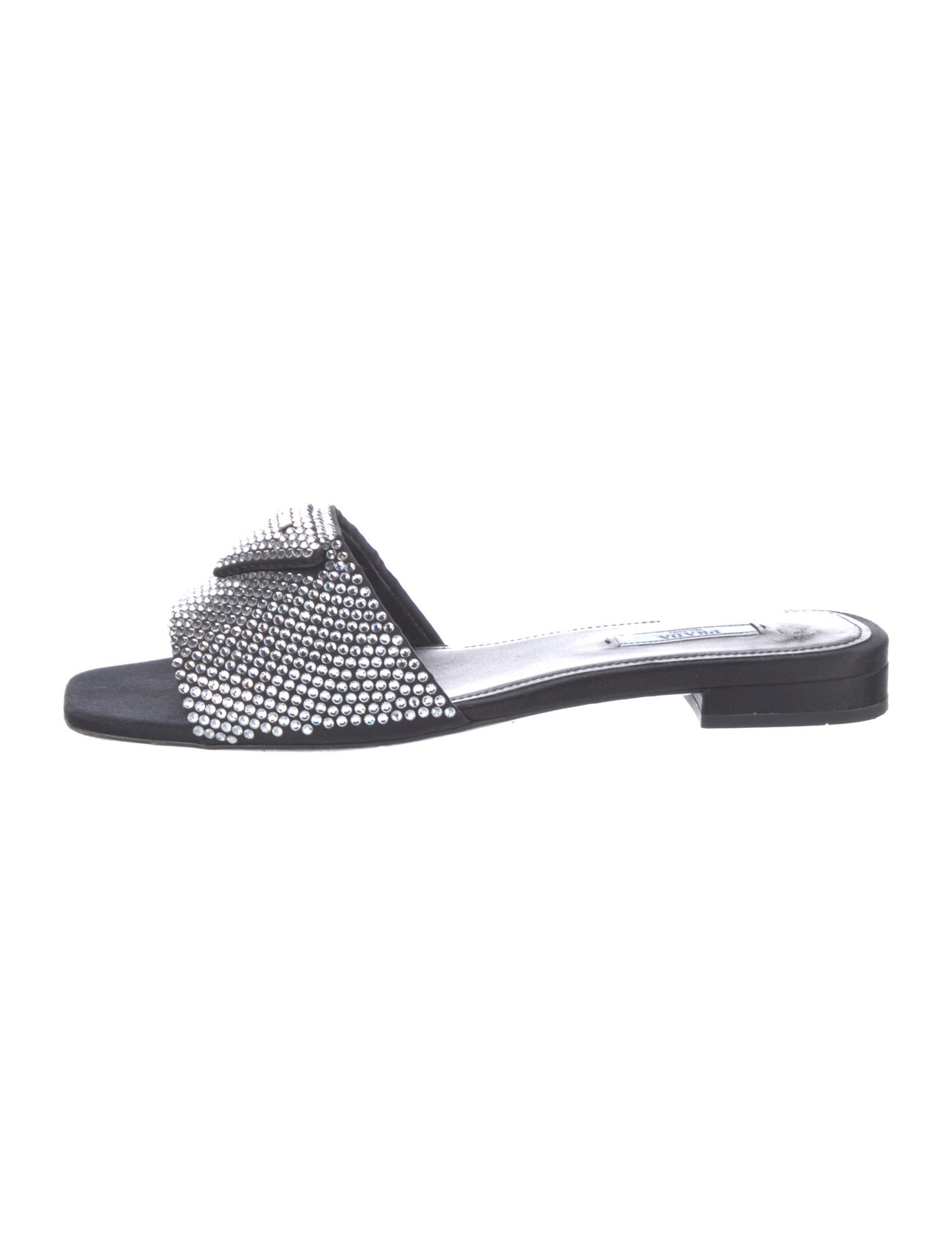 Prada Satin Crystal Embellishments Slides