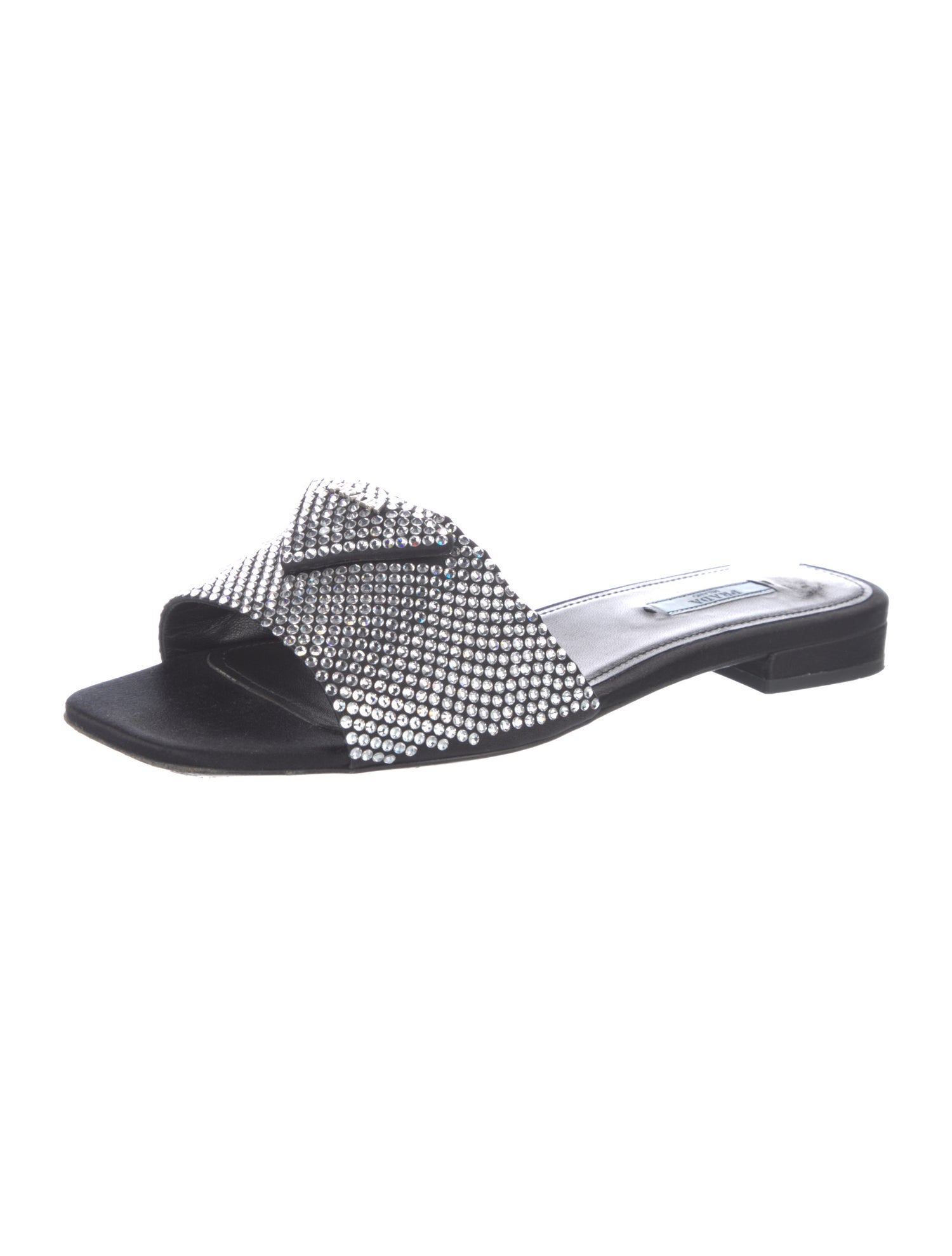 Prada Satin Crystal Embellishments Slides