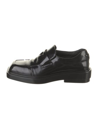 Prada Enameled Metal Triangle Leather Oxfords