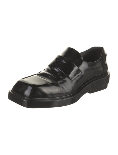 Prada Enameled Metal Triangle Leather Oxfords