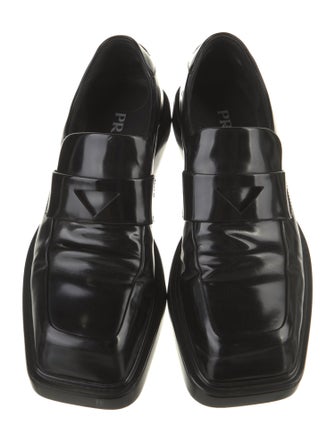 Prada Enameled Metal Triangle Leather Oxfords