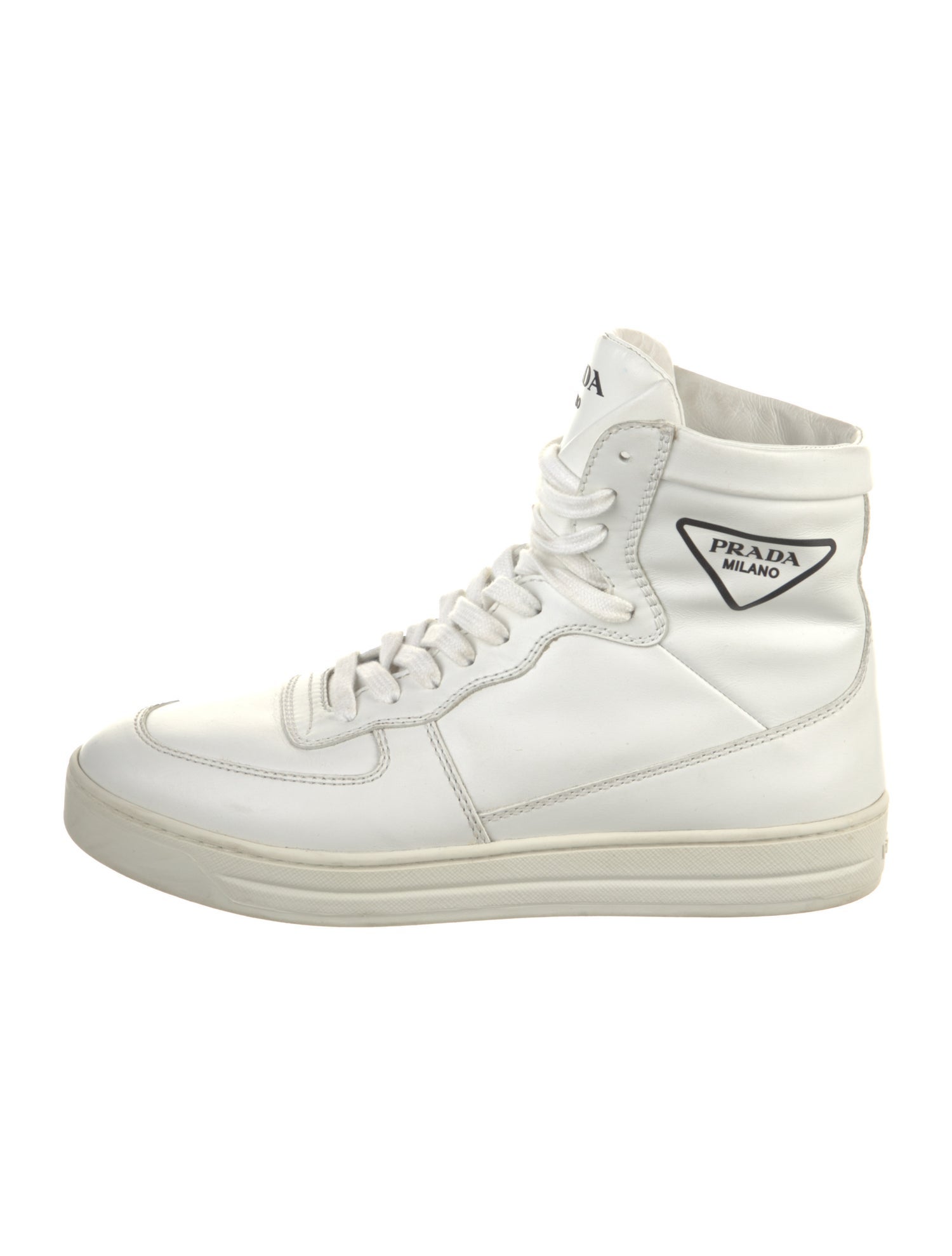 Prada Enameled Metal Triangle Leather Sneakers