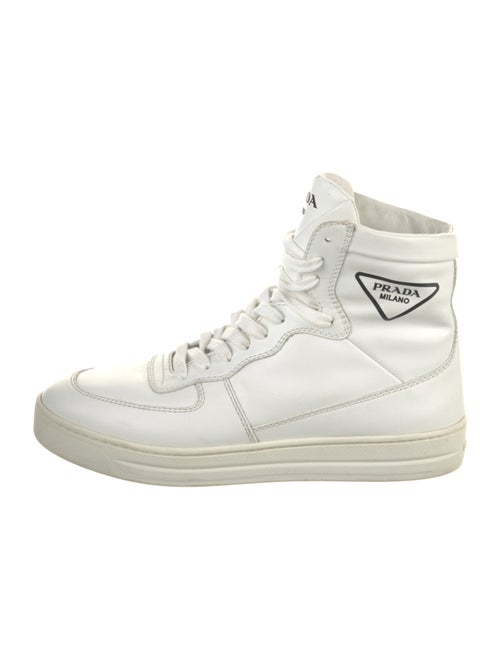 Prada Enameled Metal Triangle Leather Sneakers