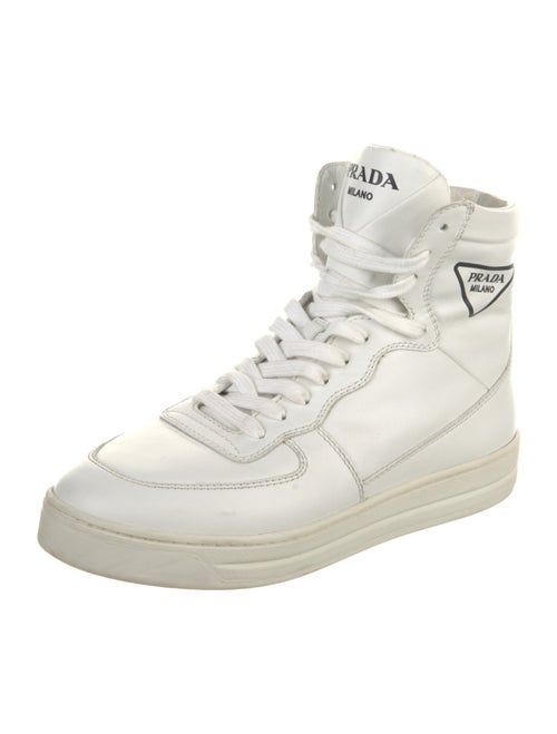 Prada Enameled Metal Triangle Leather Sneakers