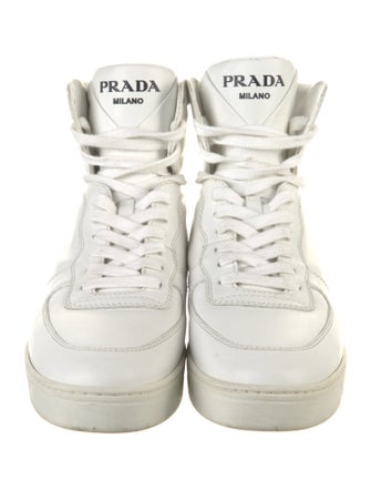 Prada Enameled Metal Triangle Leather Sneakers
