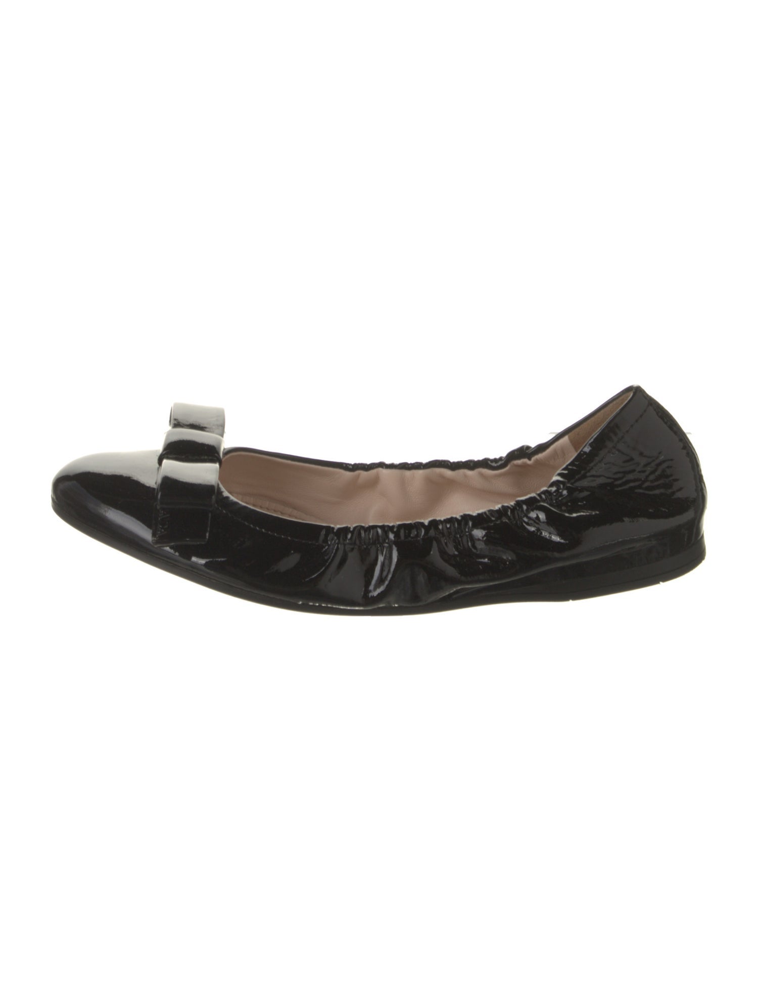 Prada Patent Leather Bow Accents Ballet Flats