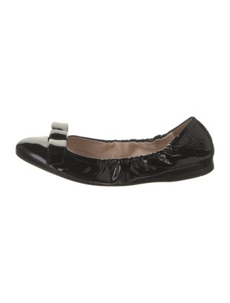 Prada Patent Leather Bow Accents Ballet Flats