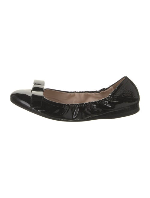 Prada Patent Leather Bow Accents Ballet Flats