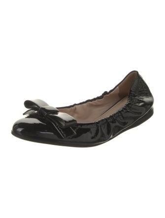 Prada Patent Leather Bow Accents Ballet Flats